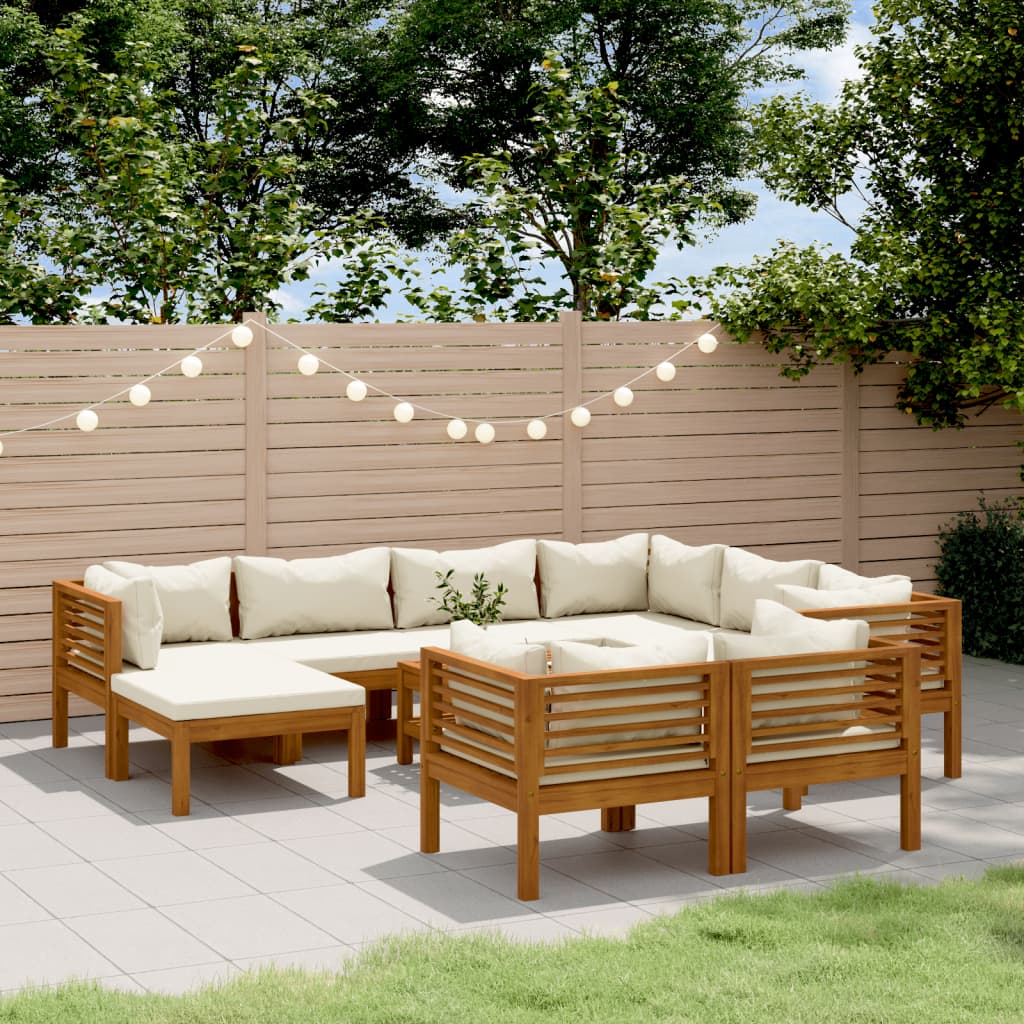 10-delige Loungeset met crèmekleurige kussens massief acaciahout is nu te koop bij PeponiXL, paradijselijk wonen!