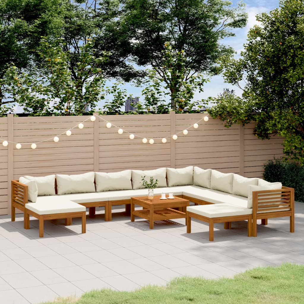 11-delige Loungeset met crèmekleurige kussens massief acaciahout is nu te koop bij PeponiXL, paradijselijk wonen!