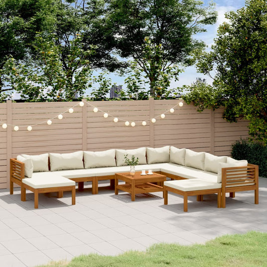11-delige Loungeset met crèmekleurige kussens massief acaciahout is nu te koop bij PeponiXL, paradijselijk wonen!