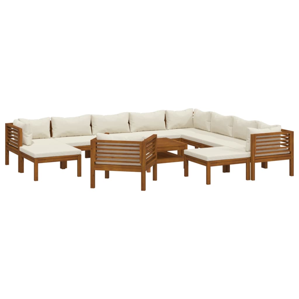 12-delige Loungeset met crèmekleurige kussens massief acaciahout is nu te koop bij PeponiXL, paradijselijk wonen!