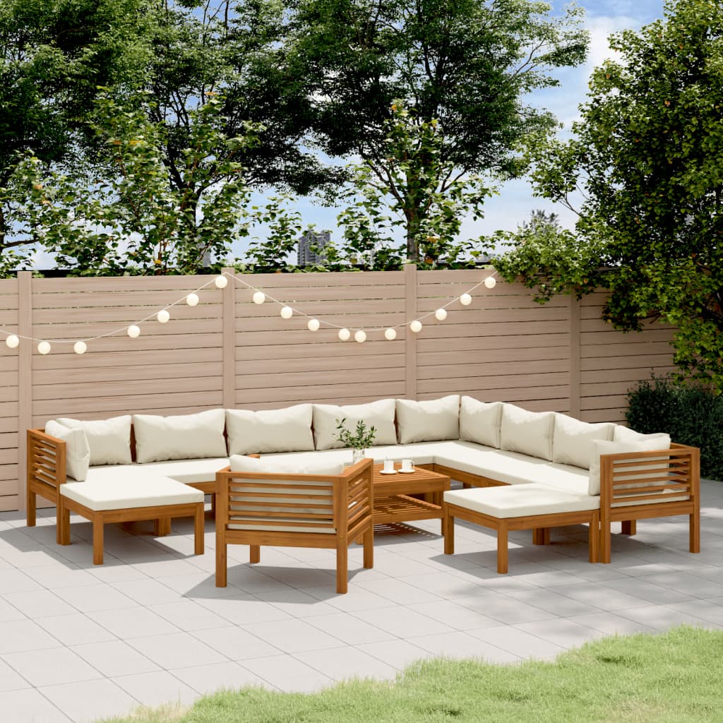 12-delige Loungeset met crèmekleurige kussens massief acaciahout is nu te koop bij PeponiXL, paradijselijk wonen!