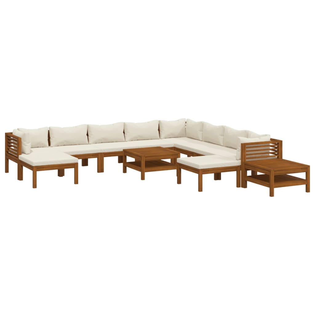 12-delige Loungeset met crèmekleurige kussens massief acaciahout is nu te koop bij PeponiXL, paradijselijk wonen!