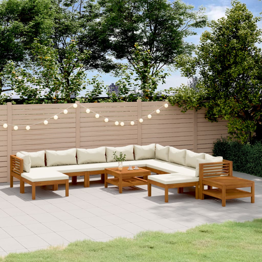 12-delige Loungeset met crèmekleurige kussens massief acaciahout is nu te koop bij PeponiXL, paradijselijk wonen!