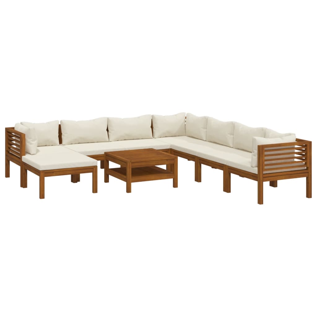 9-delige Loungeset met crèmekleurige kussens massief acaciahout is nu te koop bij PeponiXL, paradijselijk wonen!