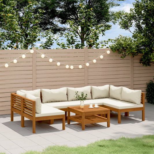 7-delige Loungeset met crèmekleurige kussens massief acaciahout is nu te koop bij PeponiXL, paradijselijk wonen!