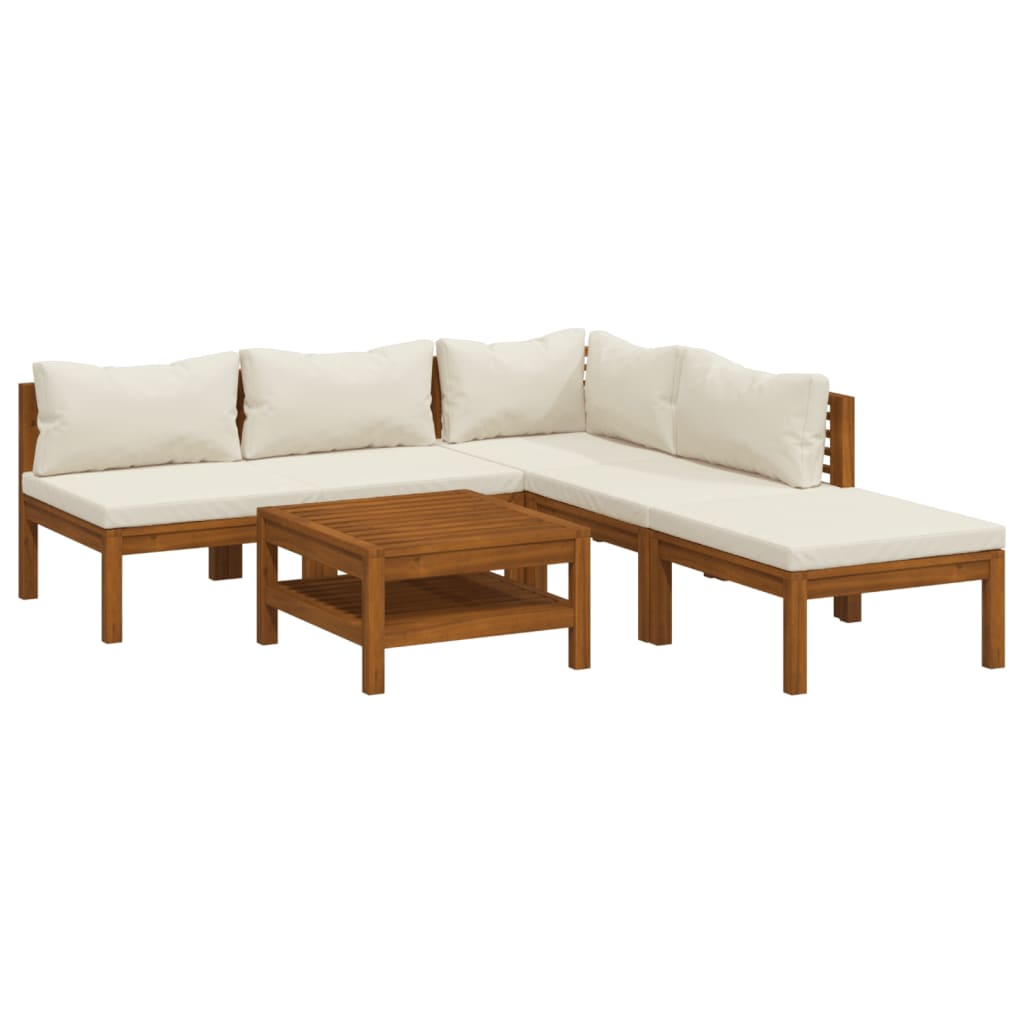 6-delige Loungeset met crèmekleurige kussens massief acaciahout is nu te koop bij PeponiXL, paradijselijk wonen!