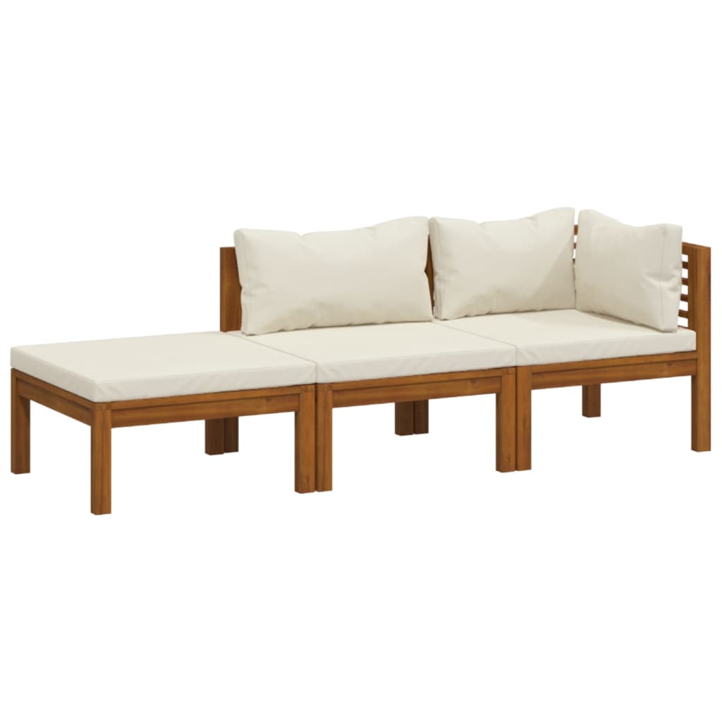 3-delige Loungeset met crèmekleurige kussens massief acaciahout is nu te koop bij PeponiXL, paradijselijk wonen!