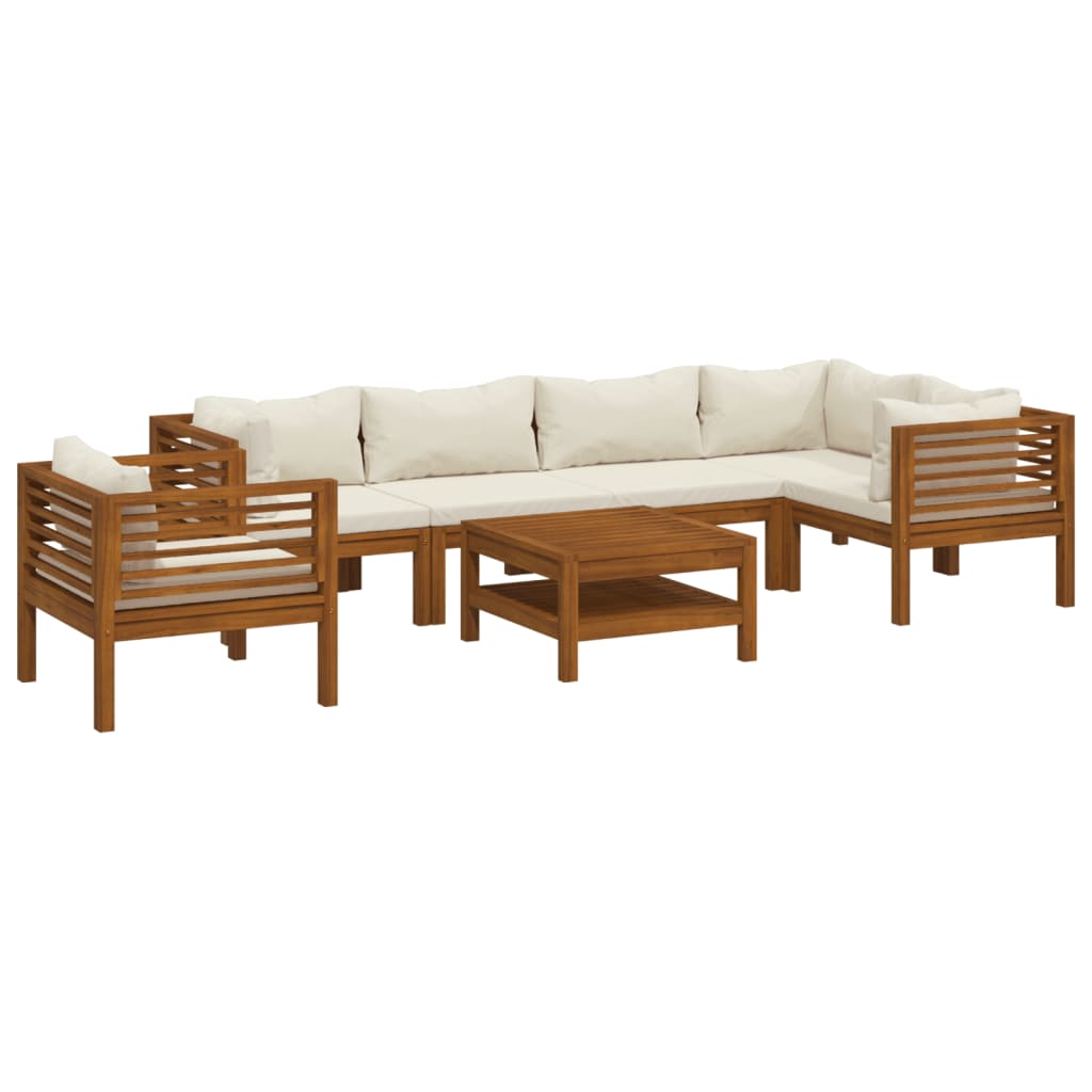 7-delige Loungeset met crèmekleurige kussens massief acaciahout is nu te koop bij PeponiXL, paradijselijk wonen!