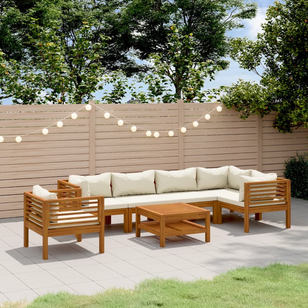 7-delige Loungeset met crèmekleurige kussens massief acaciahout is nu te koop bij PeponiXL, paradijselijk wonen!