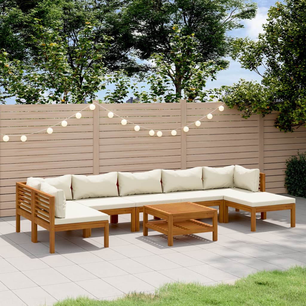 8-delige Loungeset met crèmekleurige kussens massief acaciahout is nu te koop bij PeponiXL, paradijselijk wonen!