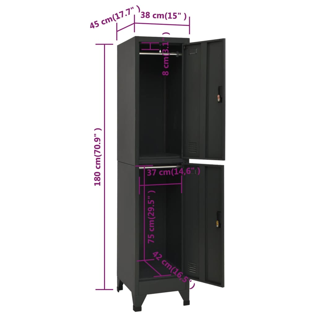 Lockerkast 38x45x180 cm staal antracietkleurig is nu te koop bij PeponiXL, paradijselijk wonen!