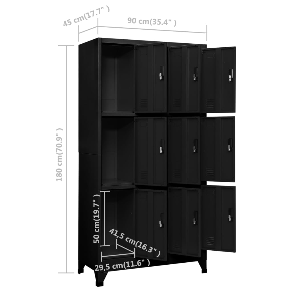 Lockerkast 90x45x180 cm staal zwart is nu te koop bij PeponiXL, paradijselijk wonen!
