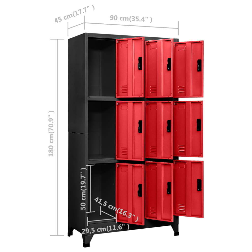 Lockerkast 90x45x180 cm staal antracietkleurig en rood is nu te koop bij PeponiXL, paradijselijk wonen!