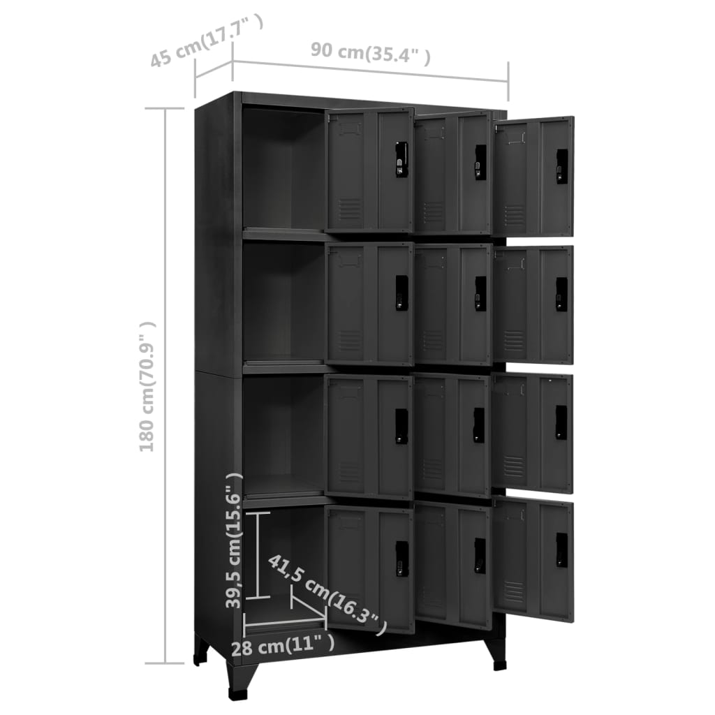 Lockerkast 90x45x180 cm staal antracietkleurig is nu te koop bij PeponiXL, paradijselijk wonen!