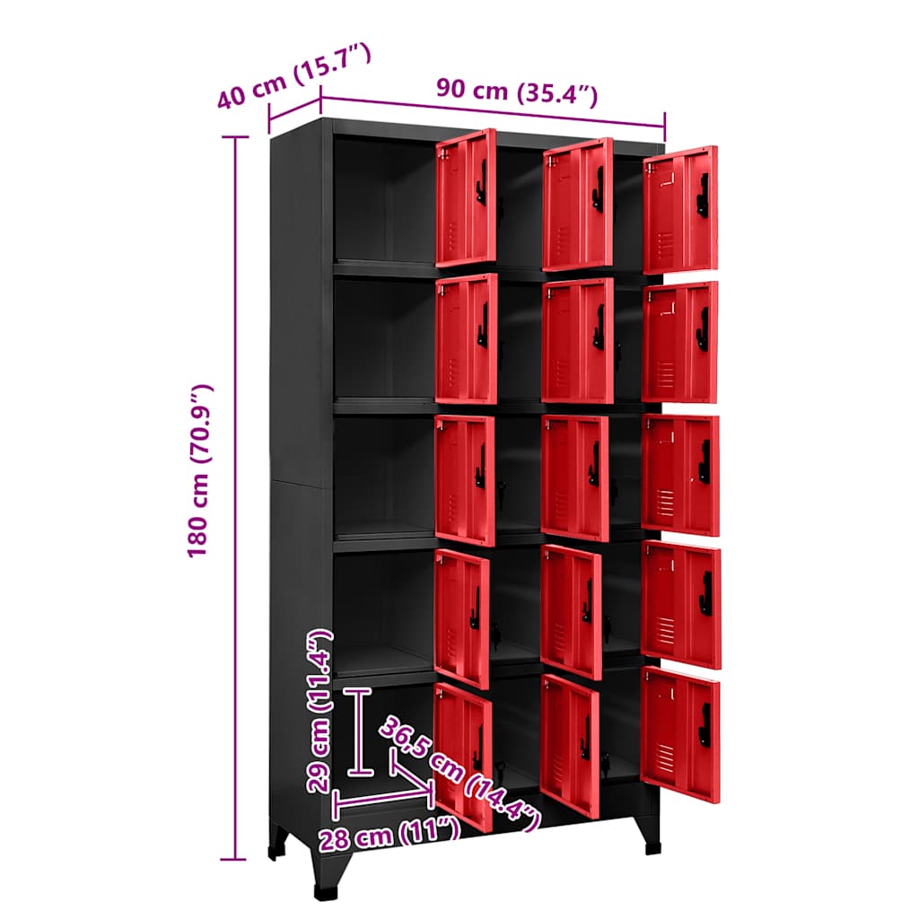 Lockerkast 90x40x180 cm staal antracietkleurig en rood is nu te koop bij PeponiXL, paradijselijk wonen!