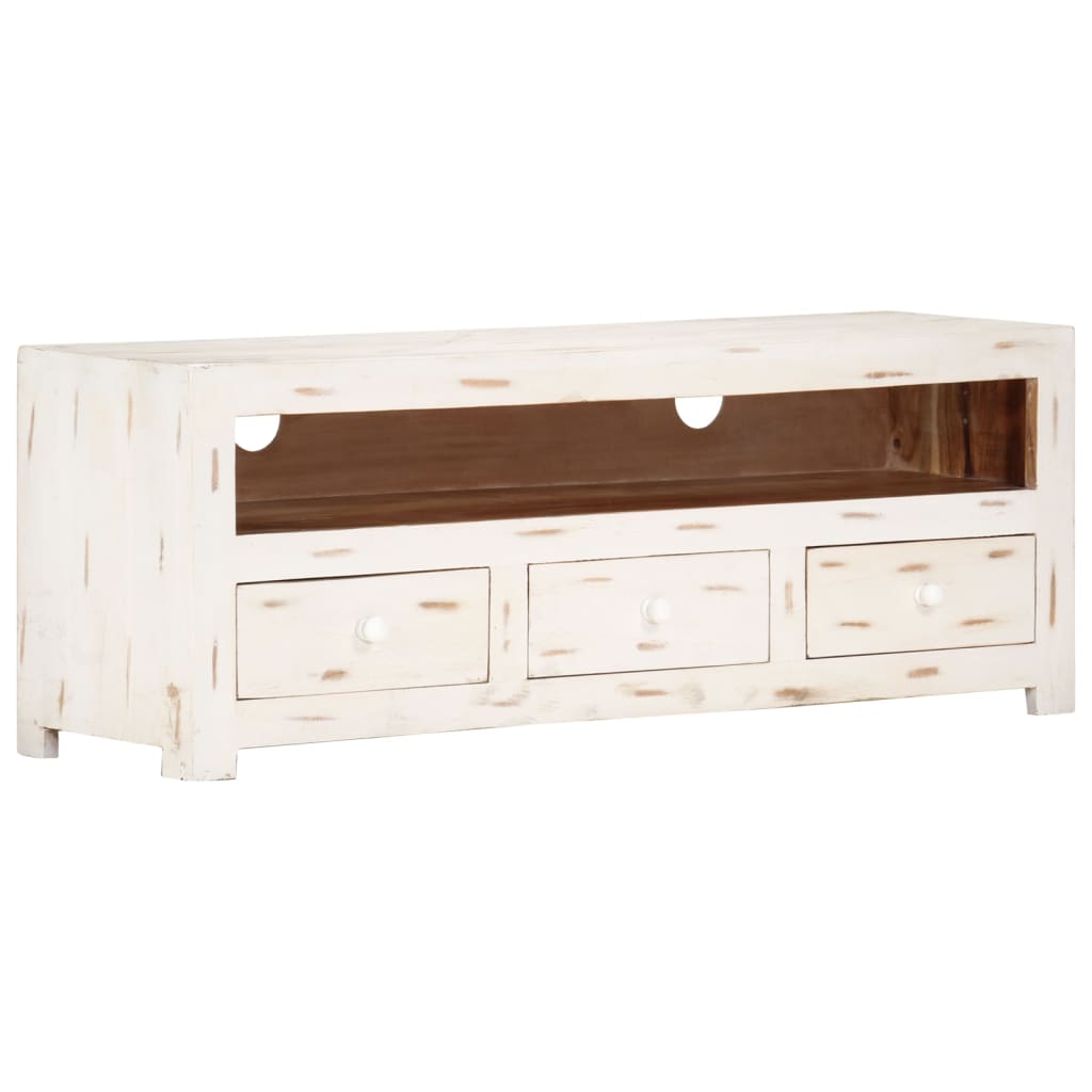 Tv-meubel 110x30x40 cm massief acaciahout wit is nu te koop bij PeponiXL, paradijselijk wonen!