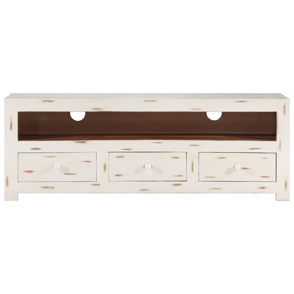 Tv-meubel 110x30x40 cm massief acaciahout wit is nu te koop bij PeponiXL, paradijselijk wonen!