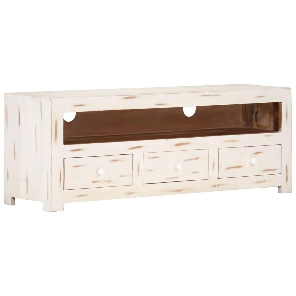 Tv-meubel 110x30x40 cm massief acaciahout wit is nu te koop bij PeponiXL, paradijselijk wonen!