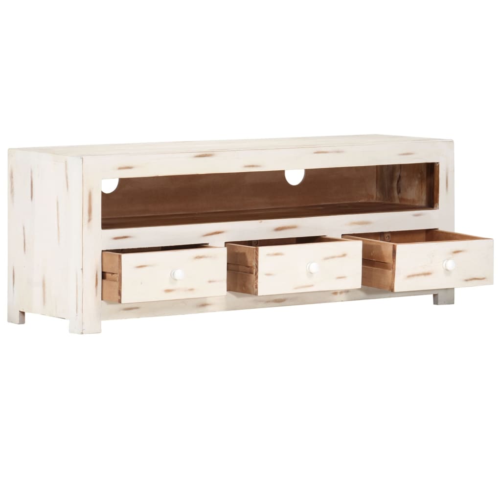 Tv-meubel 110x30x40 cm massief acaciahout wit is nu te koop bij PeponiXL, paradijselijk wonen!