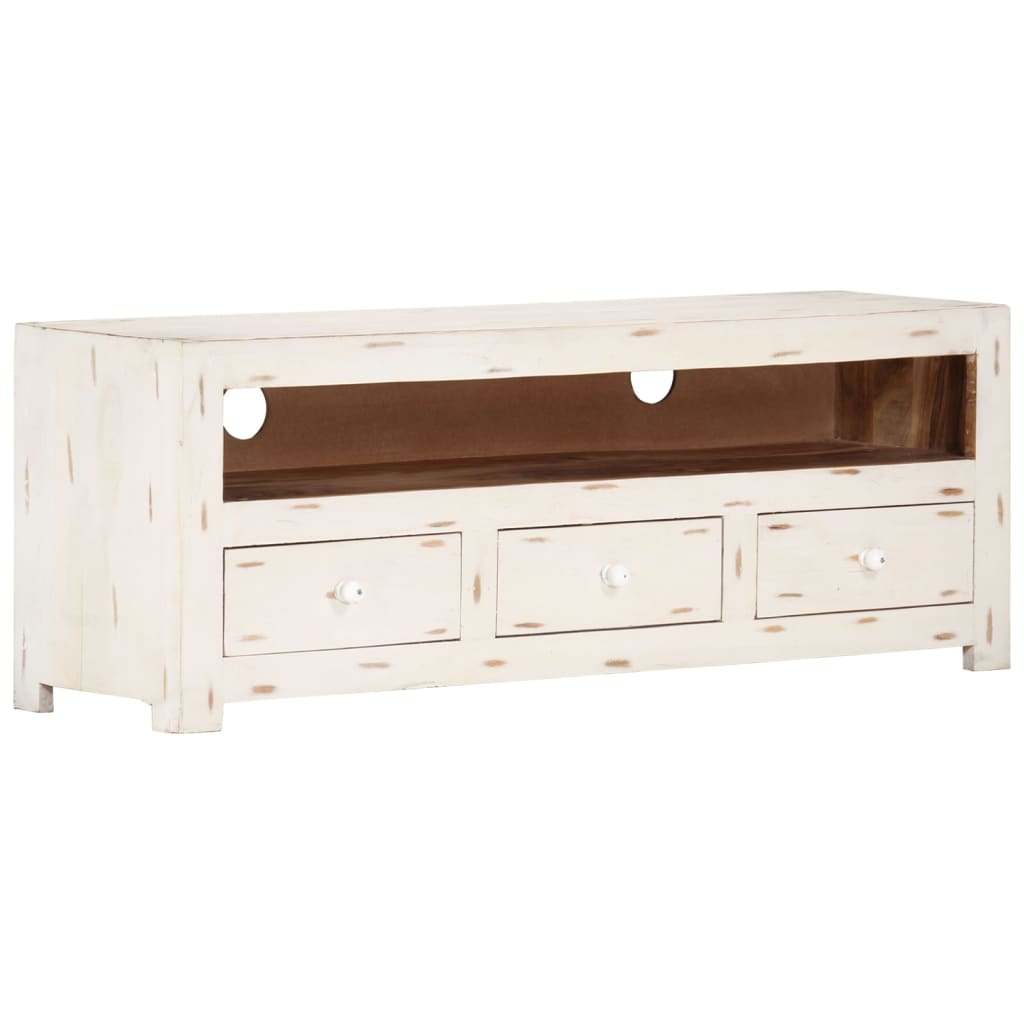 Tv-meubel 110x30x40 cm massief acaciahout wit is nu te koop bij PeponiXL, paradijselijk wonen!