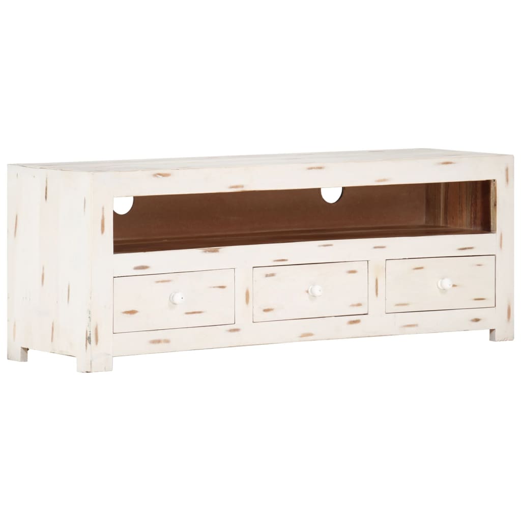 Tv-meubel 110x30x40 cm massief acaciahout wit is nu te koop bij PeponiXL, paradijselijk wonen!