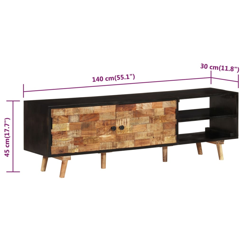 Tv-meubel 140x30x45 cm ruw mangohout en massief acaciahout is nu te koop bij PeponiXL, paradijselijk wonen!