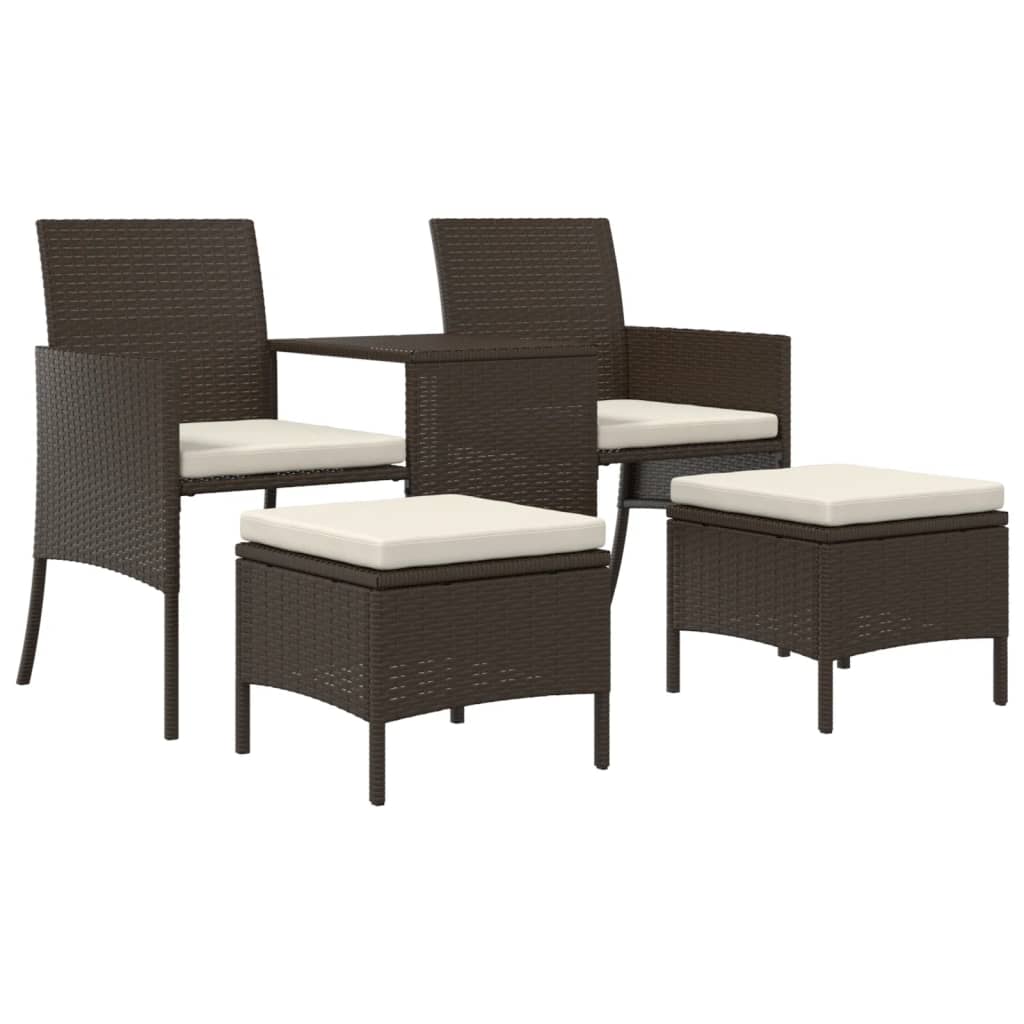 Tuinbank 2-zits met tafel en voetenbanken poly rattan bruin is nu te koop bij PeponiXL, paradijselijk wonen!