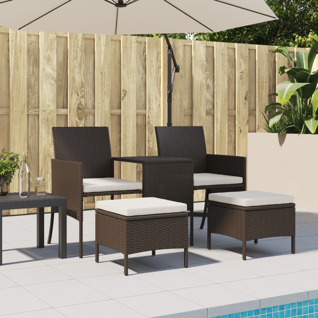 Tuinbank 2-zits met tafel en voetenbanken poly rattan bruin is nu te koop bij PeponiXL, paradijselijk wonen!