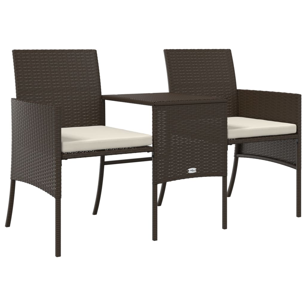 Tuinbank 2-zits met tafel en voetenbanken poly rattan bruin is nu te koop bij PeponiXL, paradijselijk wonen!