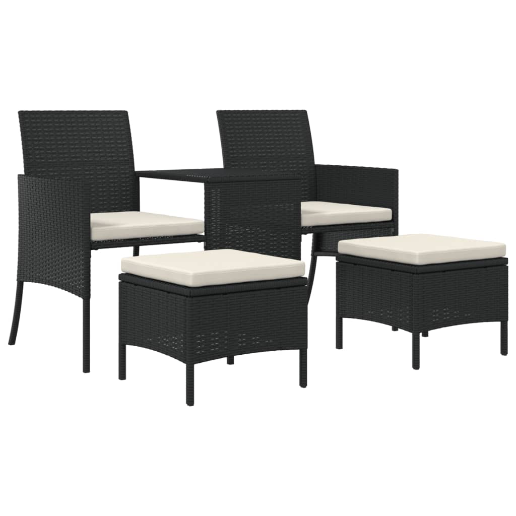Tuinbank 2-zits met tafel en voetenbanken poly rattan zwart is nu te koop bij PeponiXL, paradijselijk wonen!