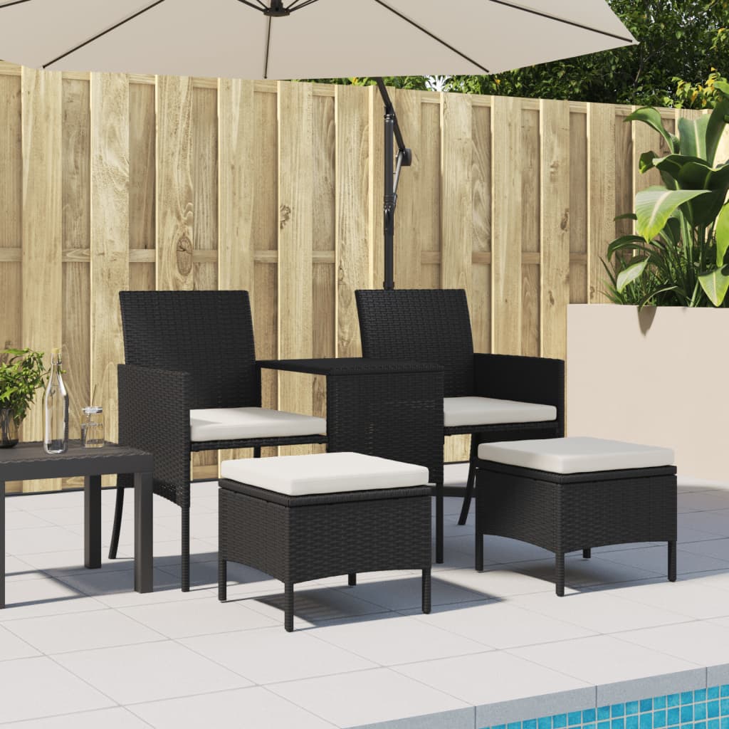 Tuinbank 2-zits met tafel en voetenbanken poly rattan zwart is nu te koop bij PeponiXL, paradijselijk wonen!
