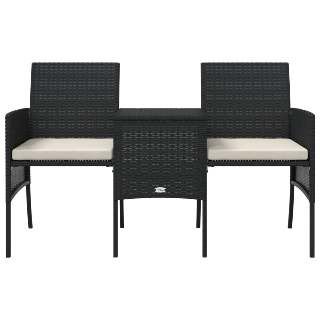 Tuinbank 2-zits met tafel en voetenbanken poly rattan zwart is nu te koop bij PeponiXL, paradijselijk wonen!
