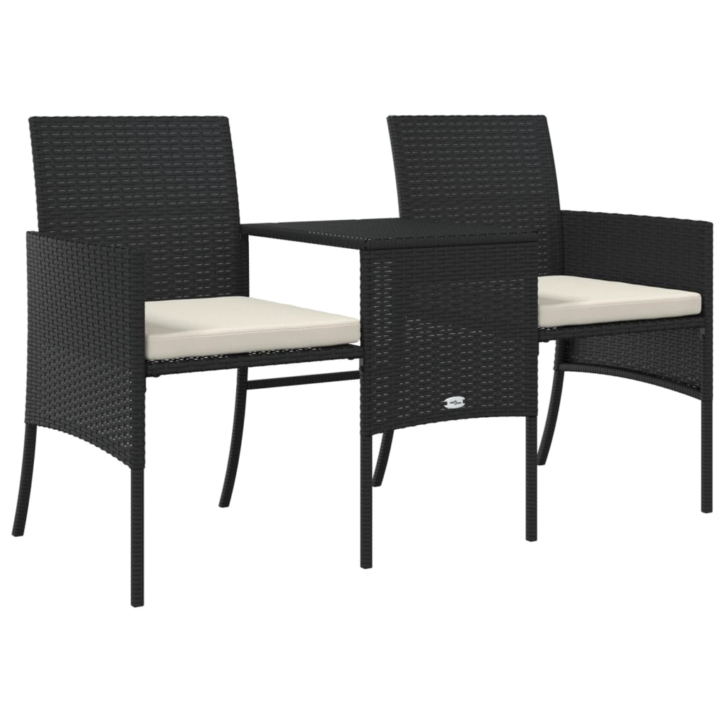 Tuinbank 2-zits met tafel en voetenbanken poly rattan zwart is nu te koop bij PeponiXL, paradijselijk wonen!