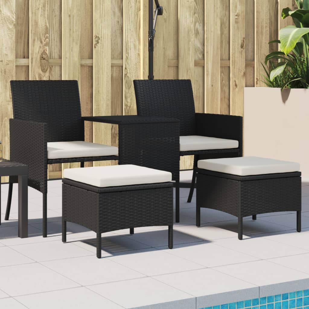 Tuinbank 2-zits met tafel en voetenbanken poly rattan zwart is nu te koop bij PeponiXL, paradijselijk wonen!