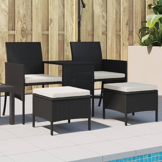Tuinbank 2-zits met tafel en voetenbanken poly rattan zwart is nu te koop bij PeponiXL, paradijselijk wonen!
