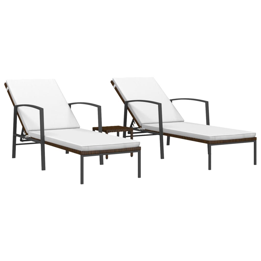 Ligbedden 2 st met tafel poly rattan bruin is nu te koop bij PeponiXL, paradijselijk wonen!