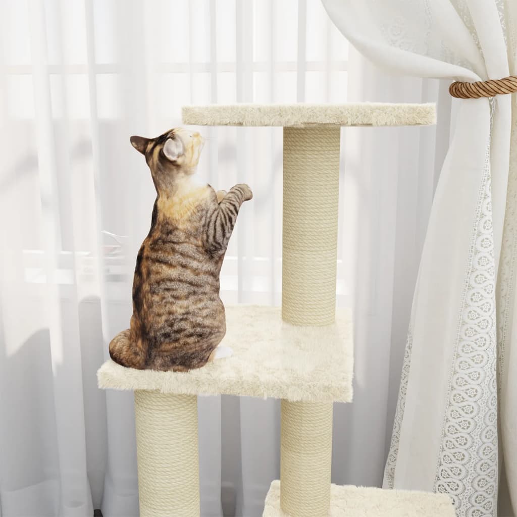 Kattenmeubel met sisal krabpalen 92 cm crèmekleurig is nu te koop bij PeponiXL, paradijselijk wonen!