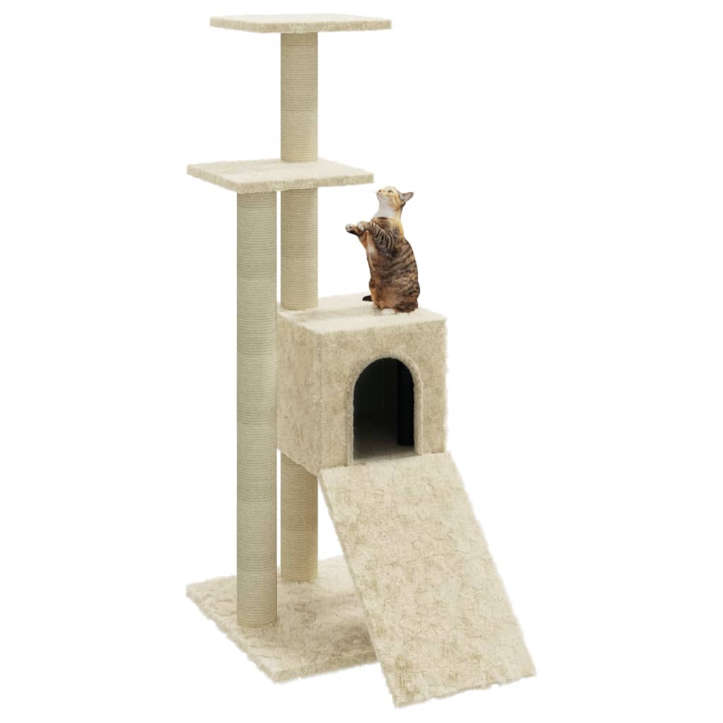 Kattenmeubel met sisal krabpalen 92 cm crèmekleurig is nu te koop bij PeponiXL, paradijselijk wonen!