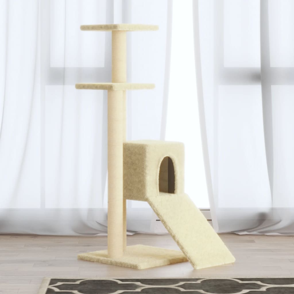 Kattenmeubel met sisal krabpalen 92 cm crèmekleurig is nu te koop bij PeponiXL, paradijselijk wonen!