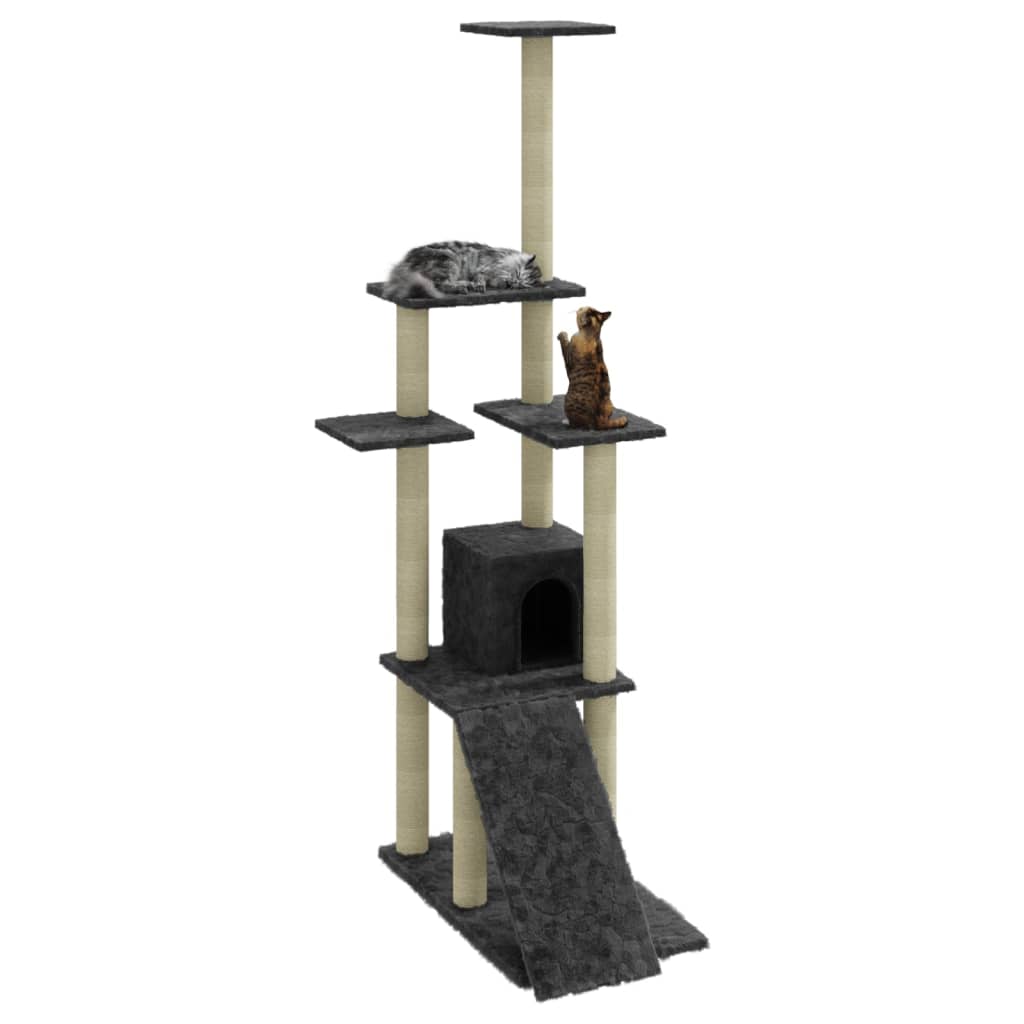 Kattenmeubel met sisal krabpalen 155 cm donkergrijs is nu te koop bij PeponiXL, paradijselijk wonen!