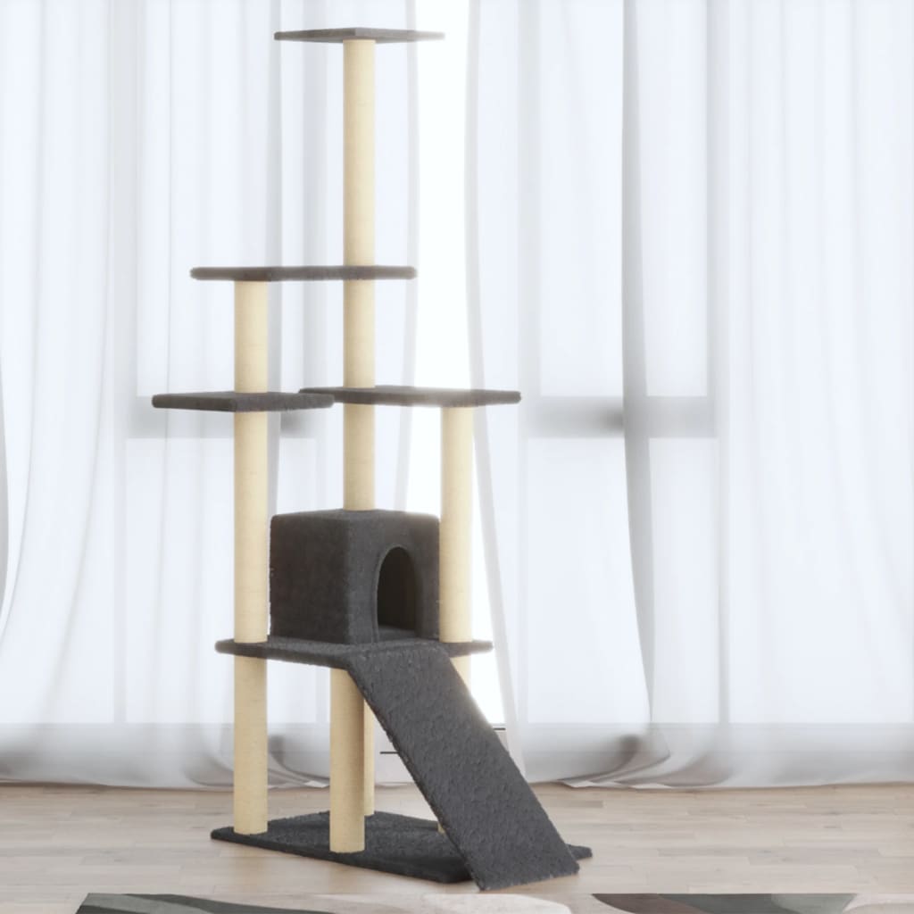 Kattenmeubel met sisal krabpalen 155 cm donkergrijs is nu te koop bij PeponiXL, paradijselijk wonen!