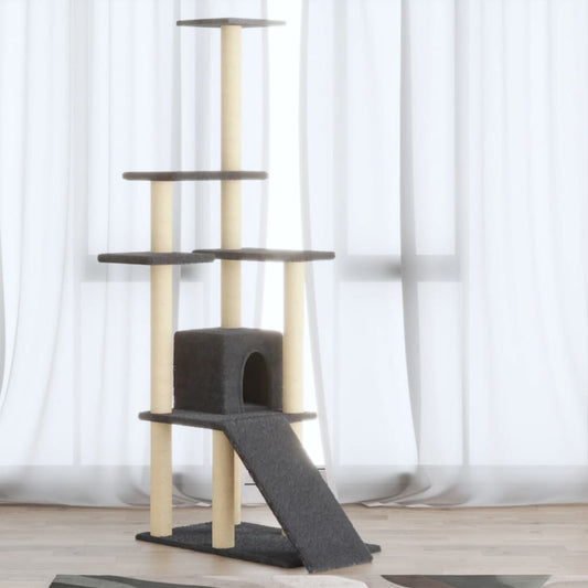 Kattenmeubel met sisal krabpalen 155 cm donkergrijs is nu te koop bij PeponiXL, paradijselijk wonen!