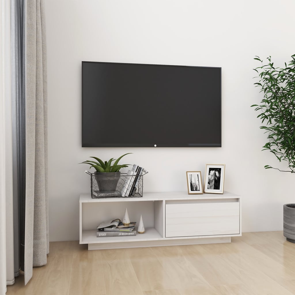 Tv-meubel 110x30x33,5 cm massief grenenhout wit is nu te koop bij PeponiXL, paradijselijk wonen!