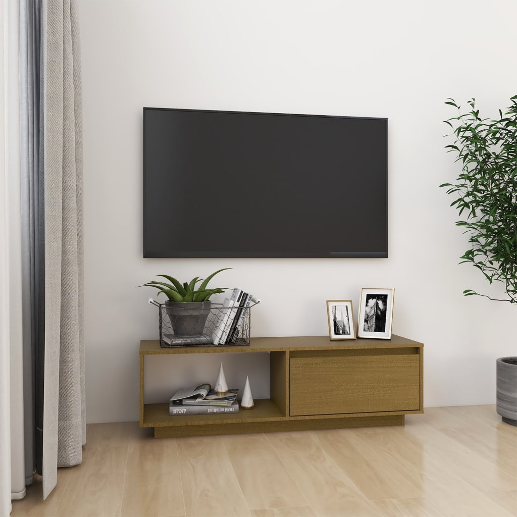 Tv-meubel 110x30x33,5 cm massief grenenhout honingbruin is nu te koop bij PeponiXL, paradijselijk wonen!