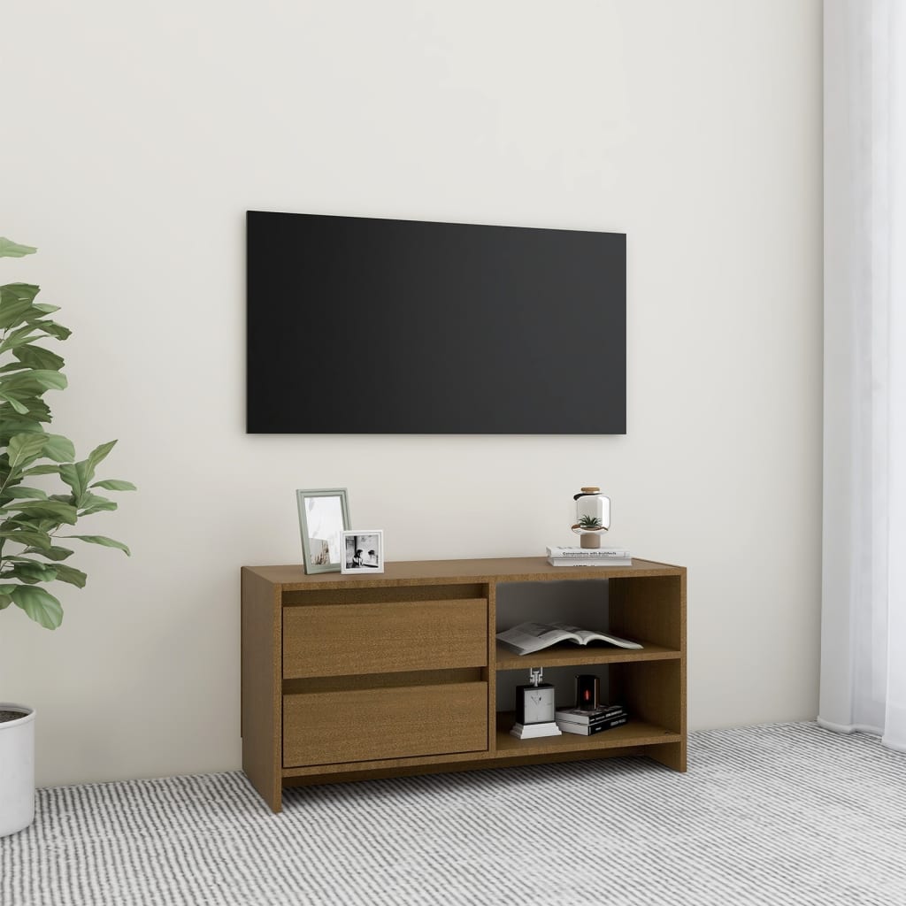 Tv-meubel 80x31x39 cm massief grenenhout honingbruin is nu te koop bij PeponiXL, paradijselijk wonen!