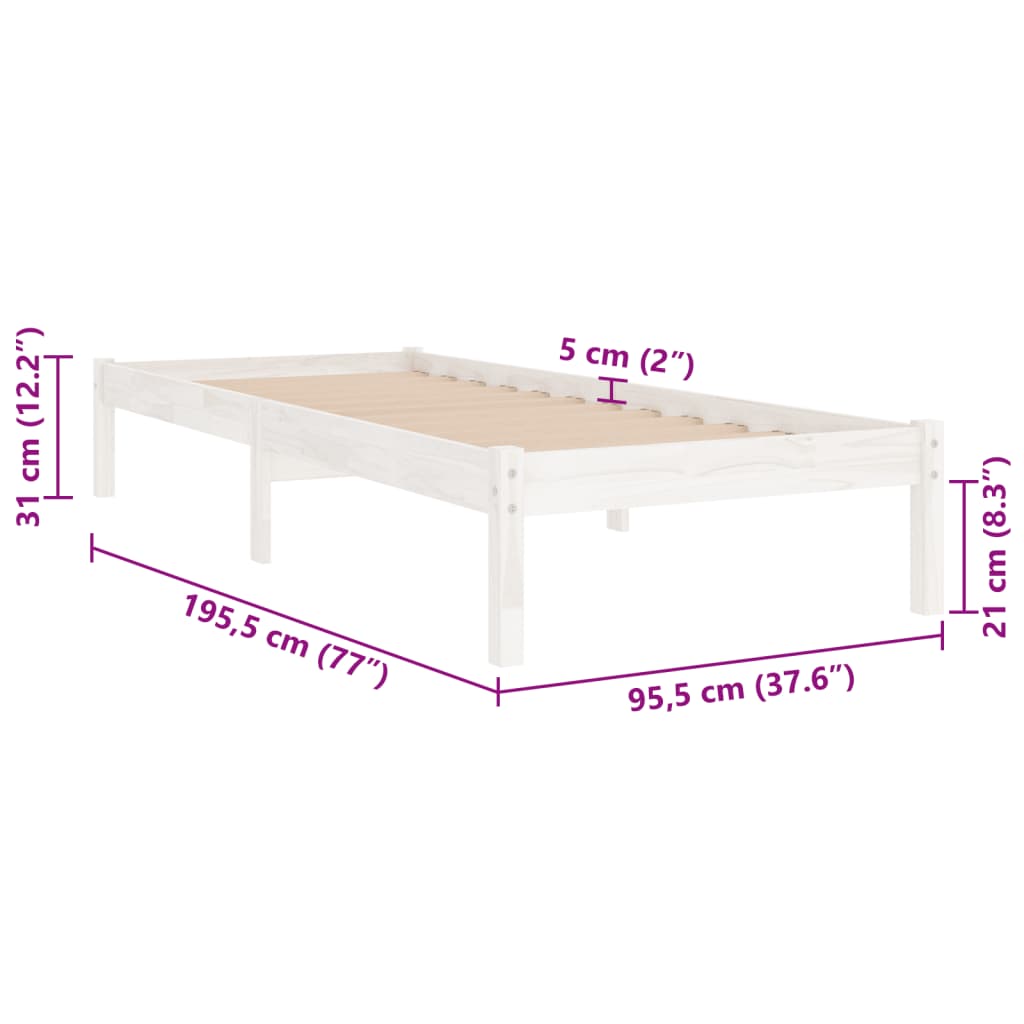 Bedframe massief hout wit 90x190 cm is nu te koop bij PeponiXL, paradijselijk wonen!