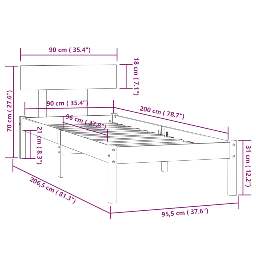 Bedframe massief grenenhout 90x200 cm is nu te koop bij PeponiXL, paradijselijk wonen!