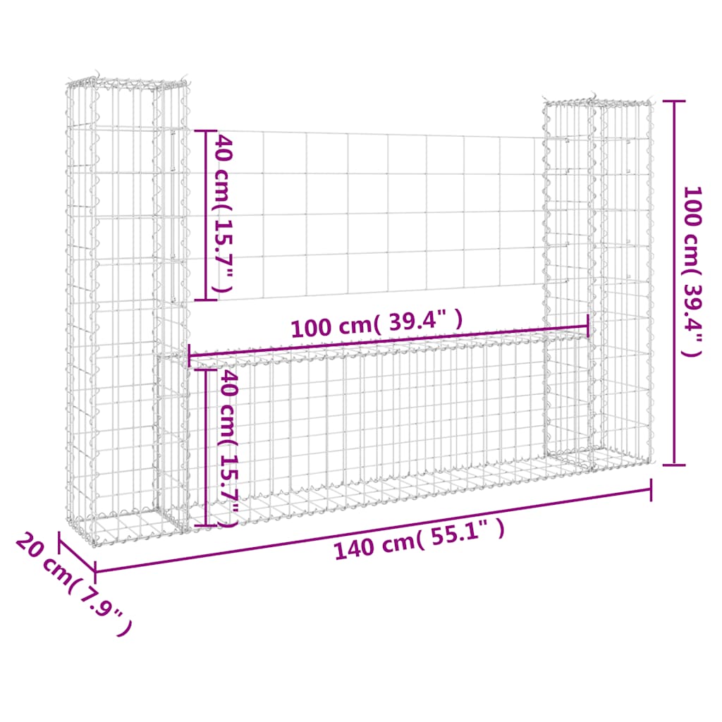 Schanskorf U-vormig met 2 palen 140x20x100 cm ijzer is nu te koop bij PeponiXL, paradijselijk wonen!