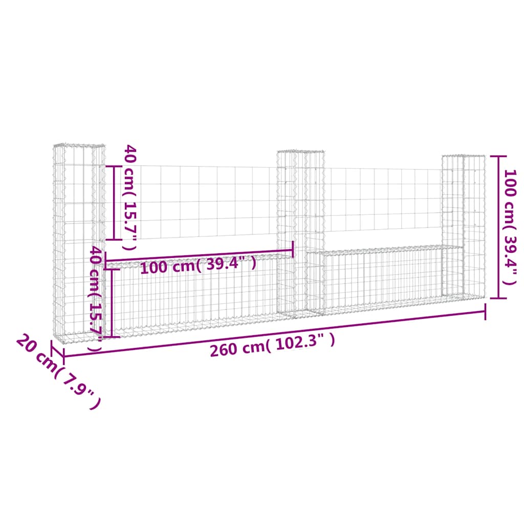 Schanskorf U-vormig met 3 palen 260x20x100 cm ijzer is nu te koop bij PeponiXL, paradijselijk wonen!