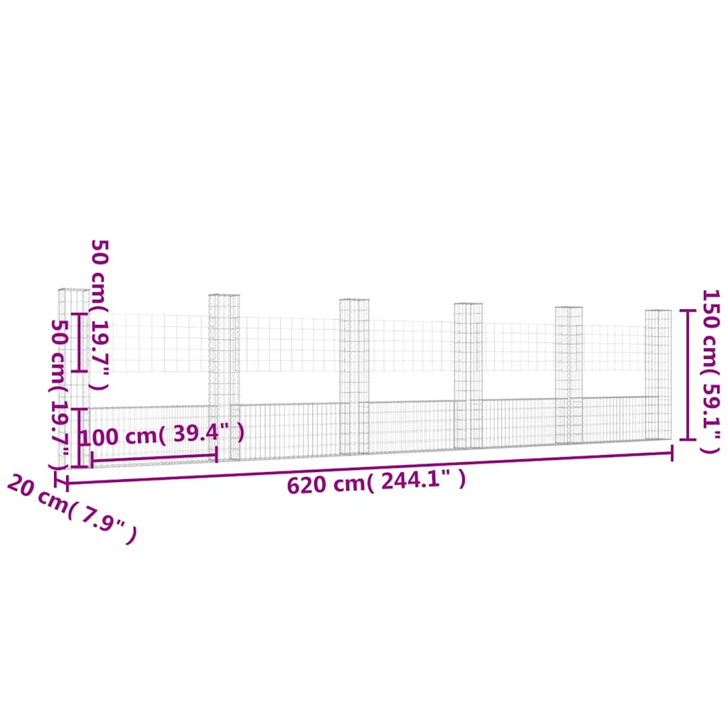 Schanskorf U-vormig met 6 palen 620x20x150 cm ijzer is nu te koop bij PeponiXL, paradijselijk wonen!